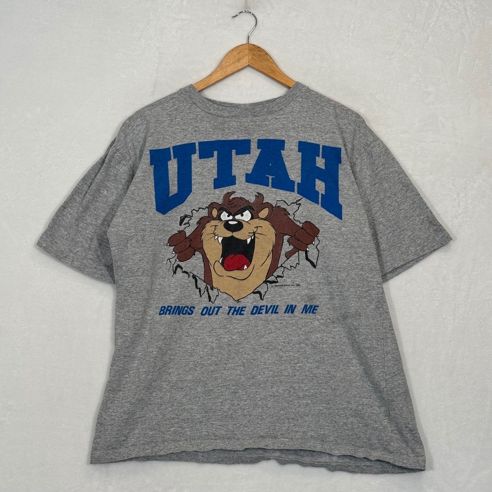 Vintage 80s Jostens Grey Utah Tasmanian Devil T-Shirt Large